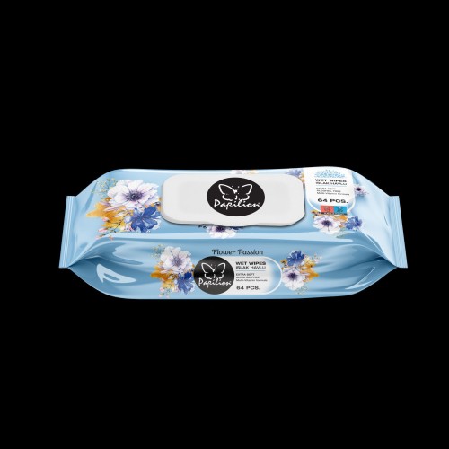 PAPILION WET WIPE 64 PCS FLOWER PASSION BLUE-CHUSTECZKI NAWILŻANE