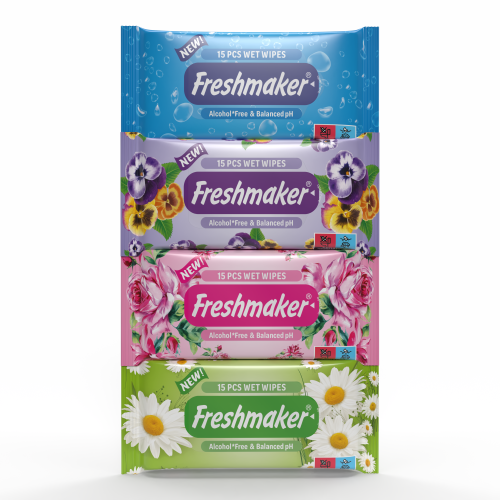 FRESHMAKER FLOWER POCKET WET WIPES 15 pcs               